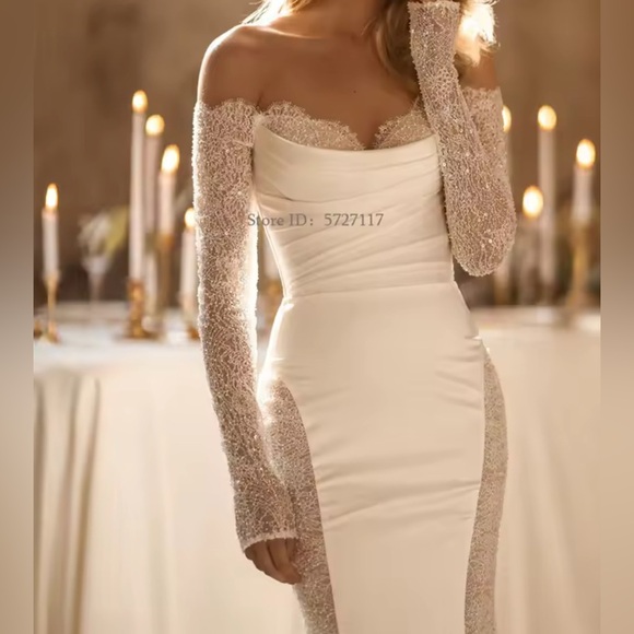 NEW $685 Time and Lace Elegant White Off-Shoulder Gown - Picture 5 of 7